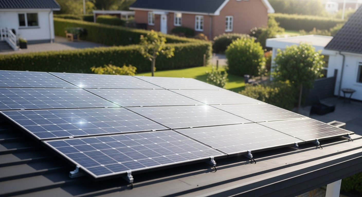 solar panels on a Danish rooftop.